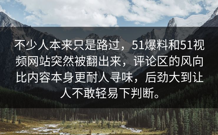 不少人本来只是路过，51爆料和51视频网站突然被翻出来，评论区的风向比内容本身更耐人寻味，后劲大到让人不敢轻易下判断。